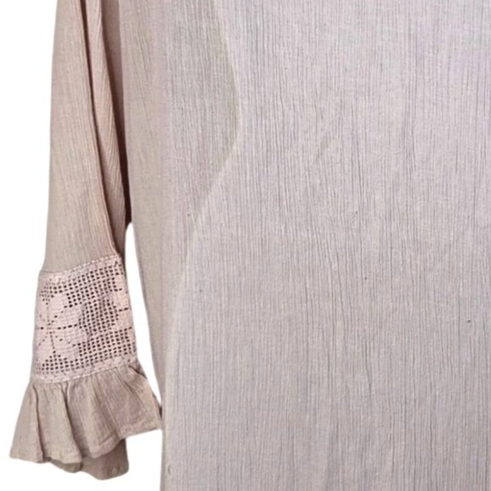 Jdl Clothing Jeanne D' Arc Living M/L Beige 100% Cotton Tunic Dress With Croche - Picture 4 of 6